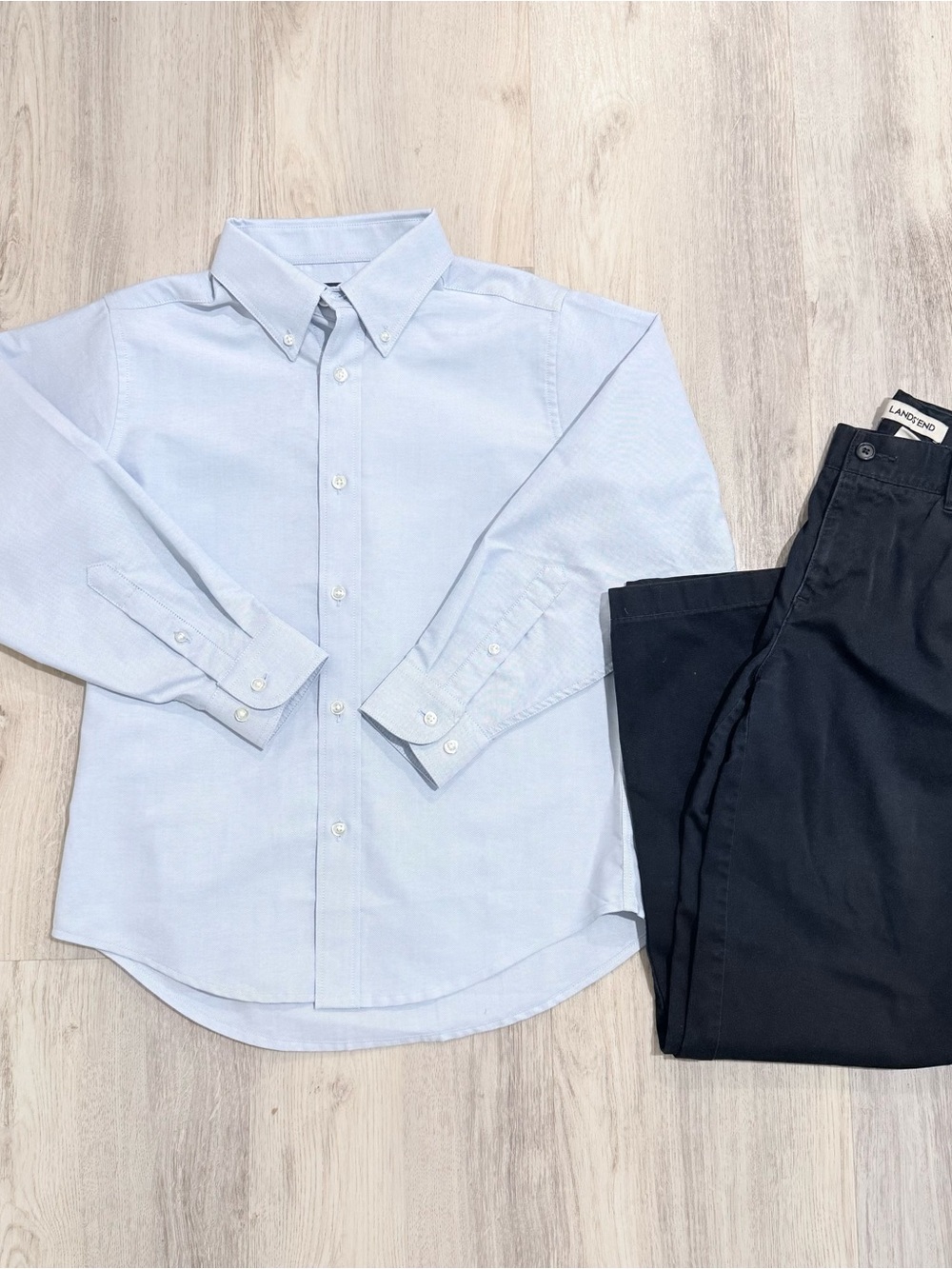 Lands' End Light Blue Button-Down Shirt for Kids with Navy Land’s End Pants